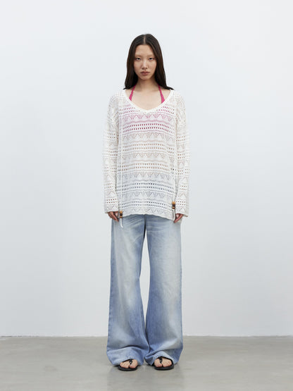 AFTADAWN Light Blue Distressed Whisker Washed Women&