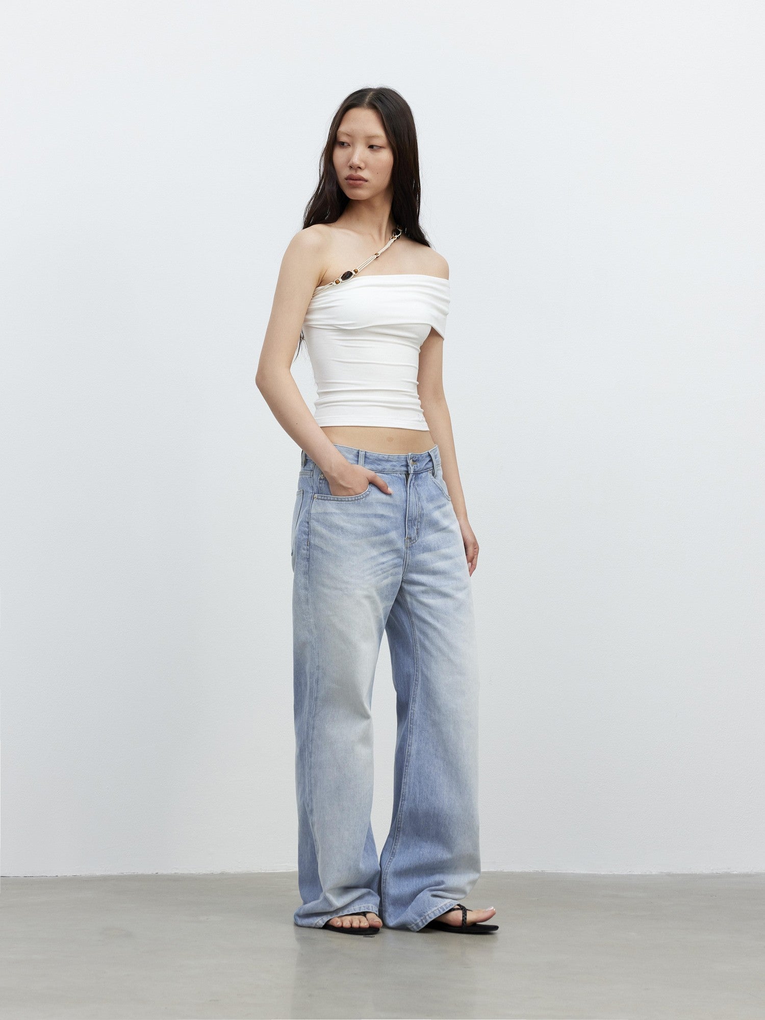 AFTADAWN Light Blue Distressed Whisker Washed Women&
