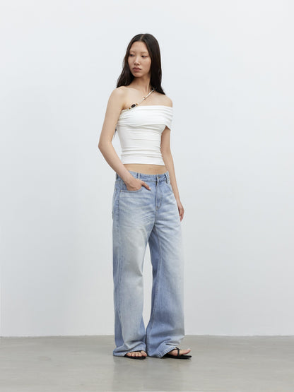 AFTADAWN Light Blue Distressed Whisker Washed Women&