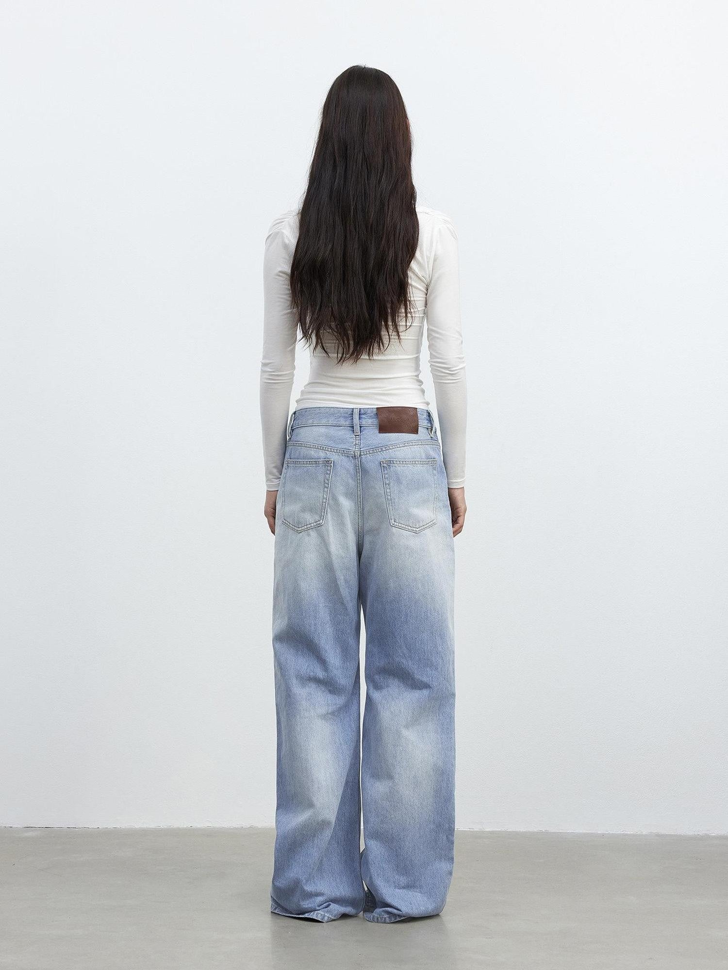 AFTADAWN Light Blue Distressed Whisker Washed Women&
