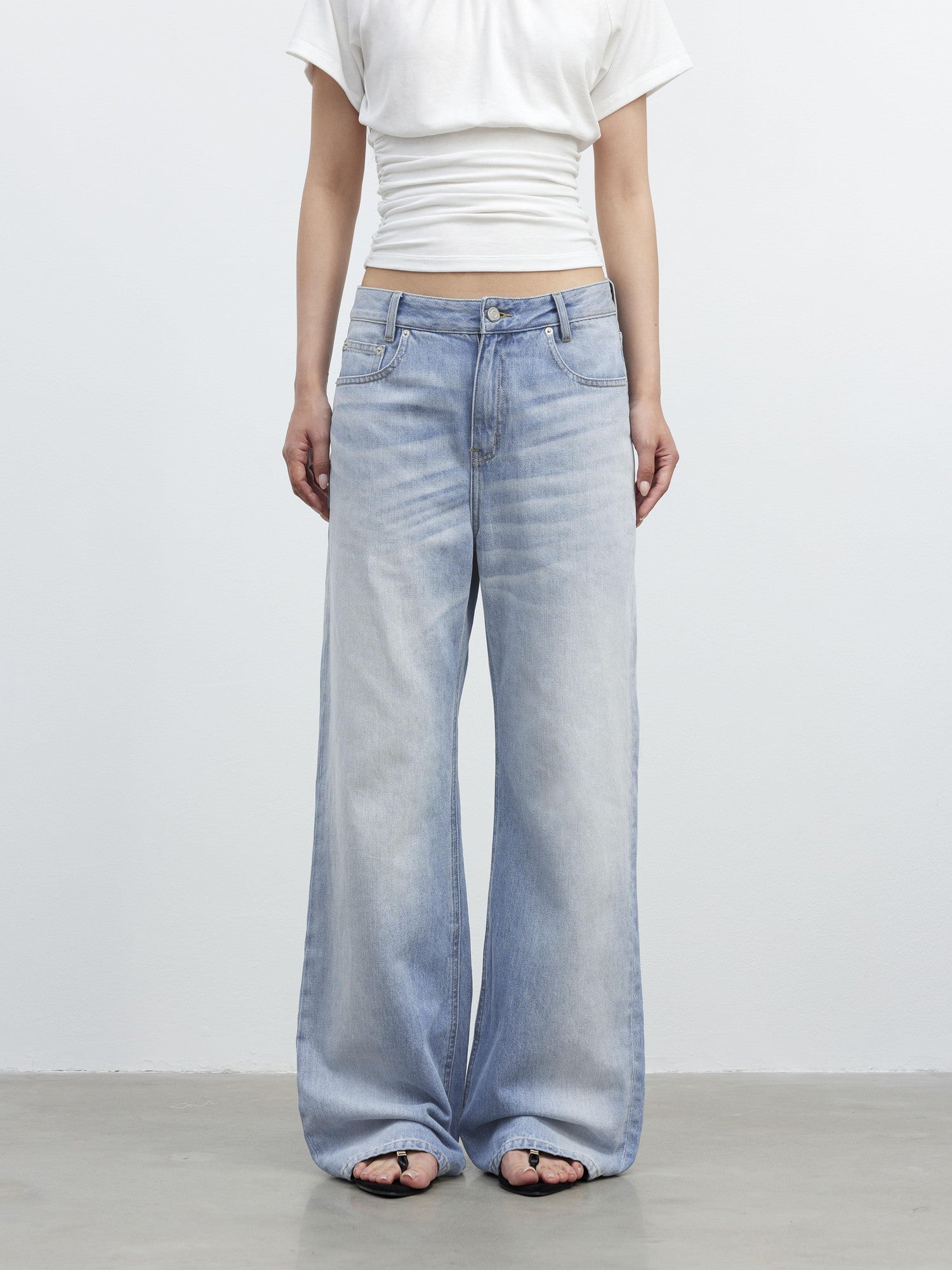 AFTADAWN Light Blue Distressed Whisker Washed Women&
