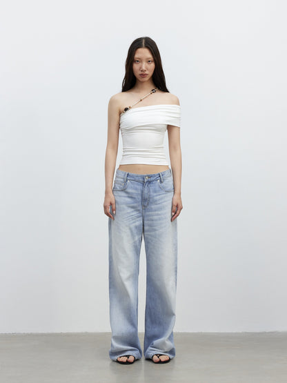 AFTADAWN Light Blue Distressed Whisker Washed Women&