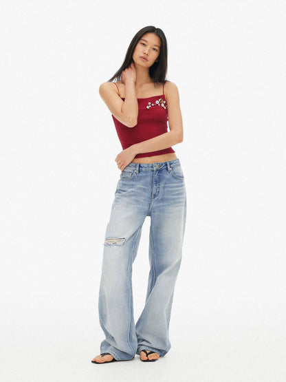 AFTADAWN Light Blue Gradient Washed Ripped Frayed Hem Women&