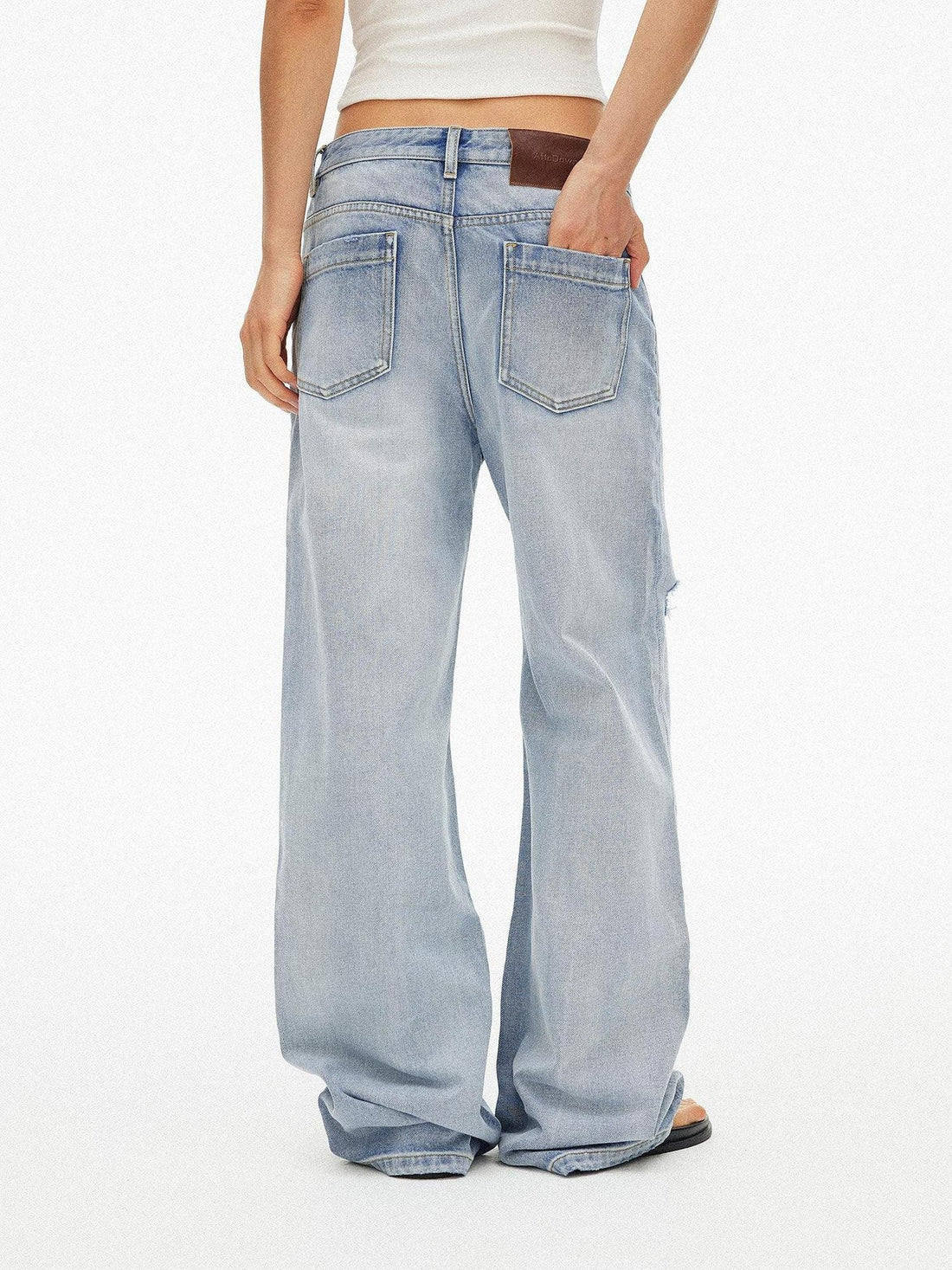 AFTADAWN Light Blue Gradient Washed Ripped Frayed Hem Women&
