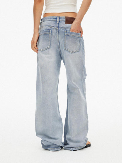 AFTADAWN Light Blue Gradient Washed Ripped Frayed Hem Women&