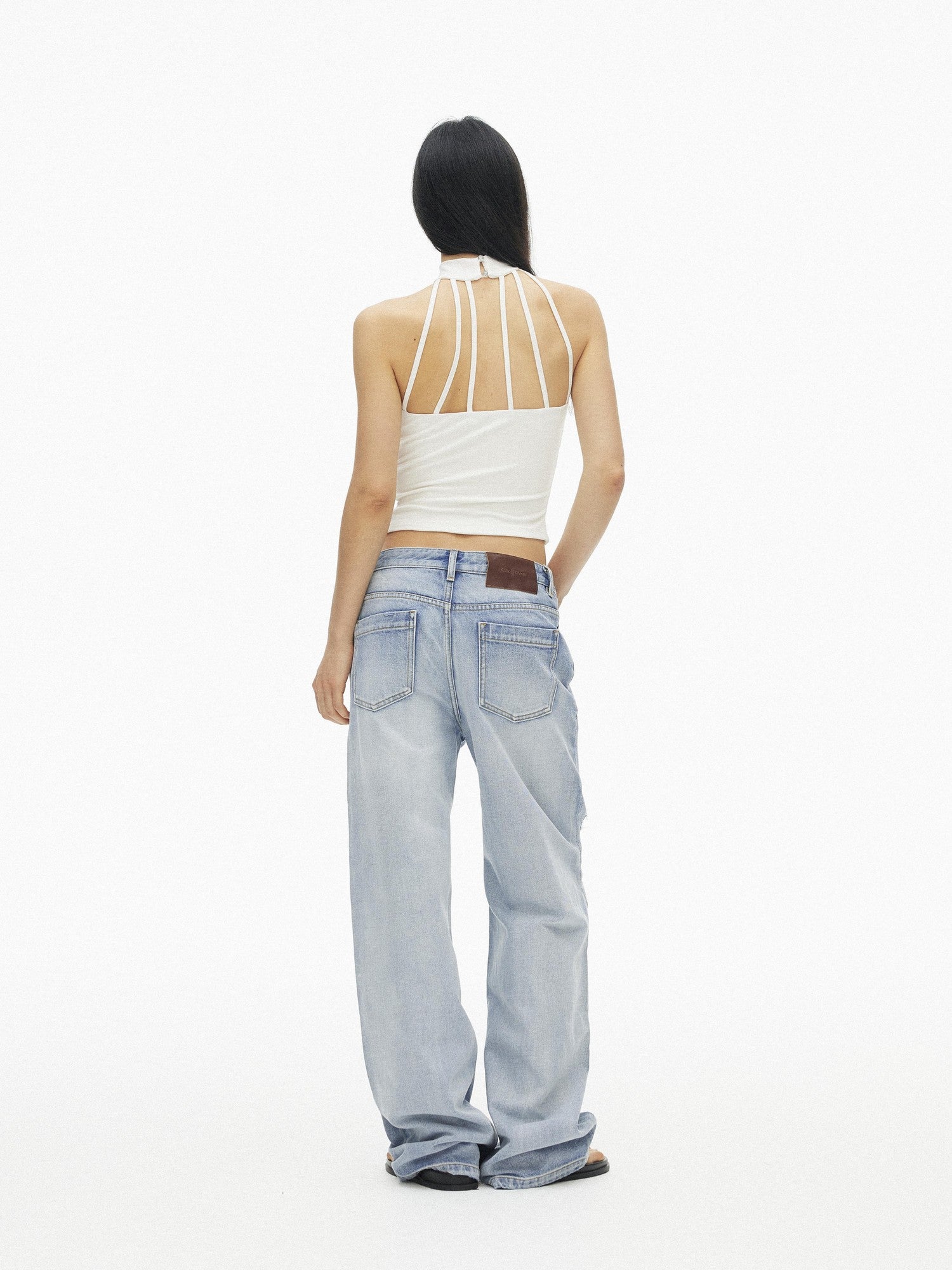 AFTADAWN Light Blue Gradient Washed Ripped Frayed Hem Women&