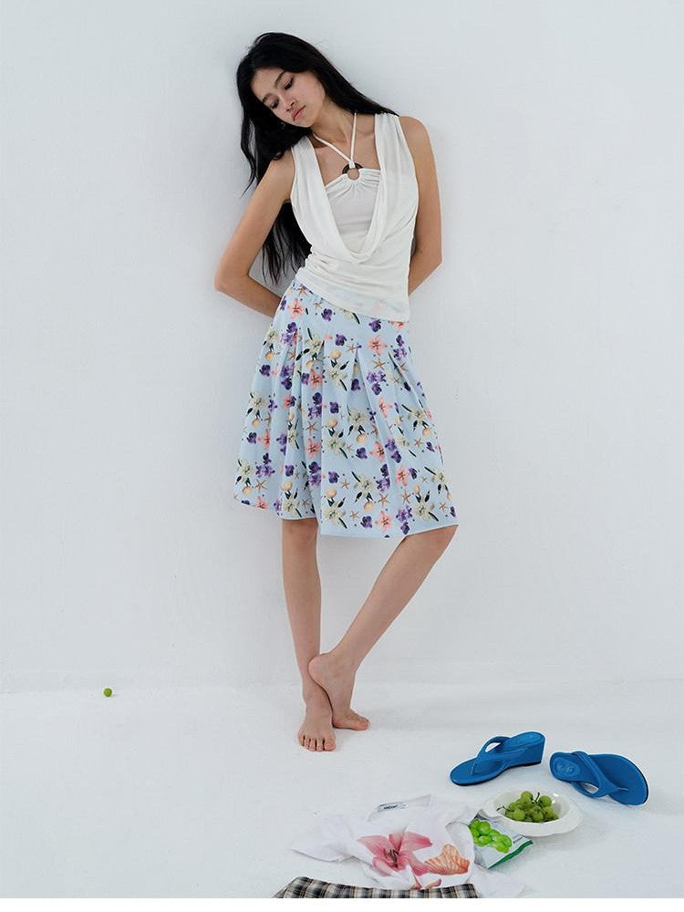 AFTADAWN Light Blue Island Floral Print Women&