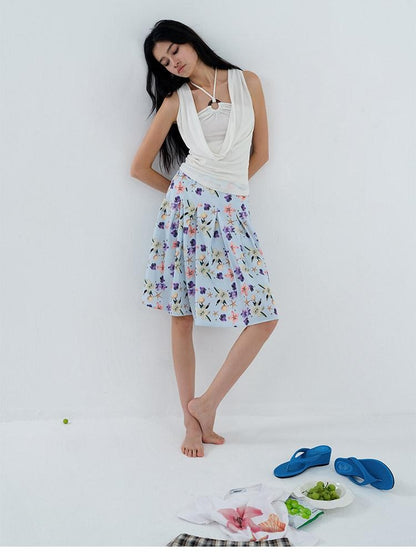 AFTADAWN Light Blue Island Floral Print Women&