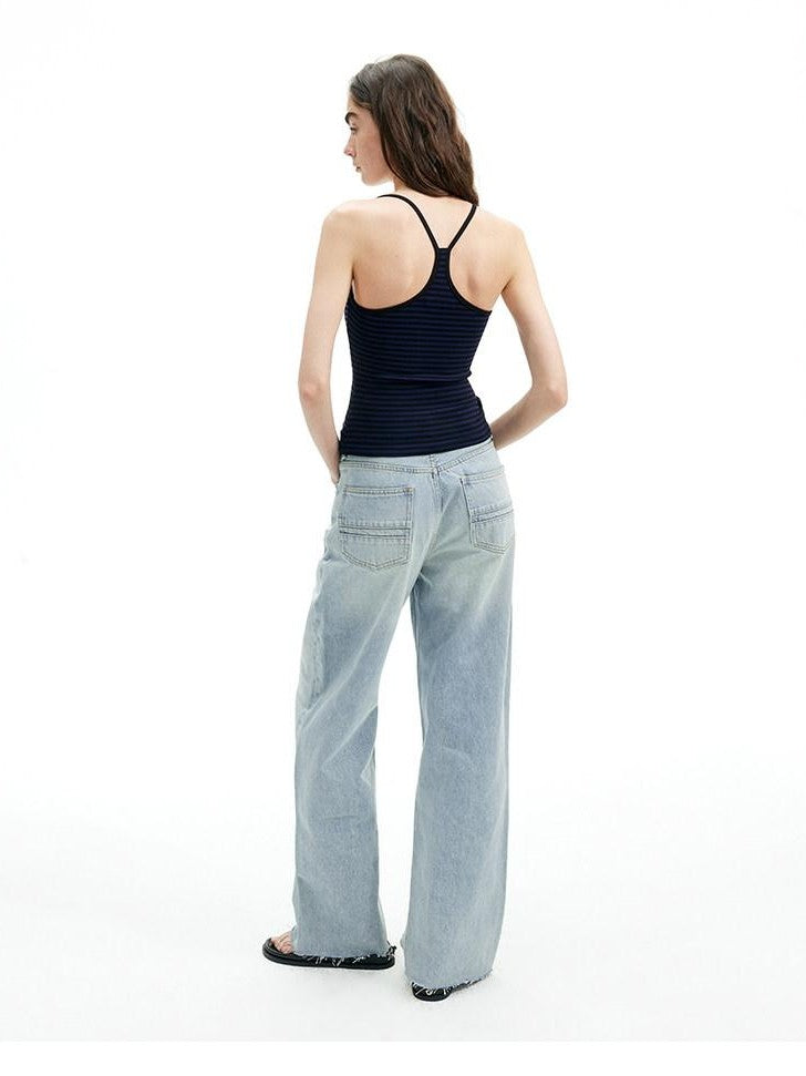 AFTADAWN Light Blue Ripped Slanted Zip Fly Women&
