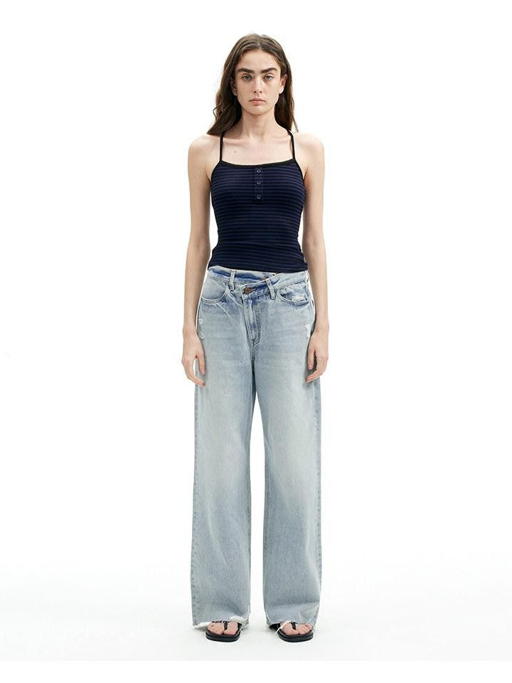 AFTADAWN Light Blue Ripped Slanted Zip Fly Women&