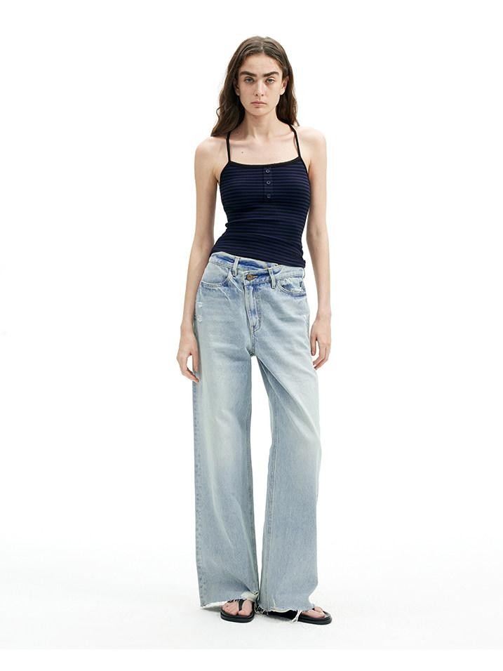 AFTADAWN Light Blue Ripped Slanted Zip Fly Women&