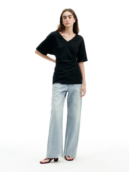 AFTADAWN Light Blue Ripped Slanted Zip Fly Women&