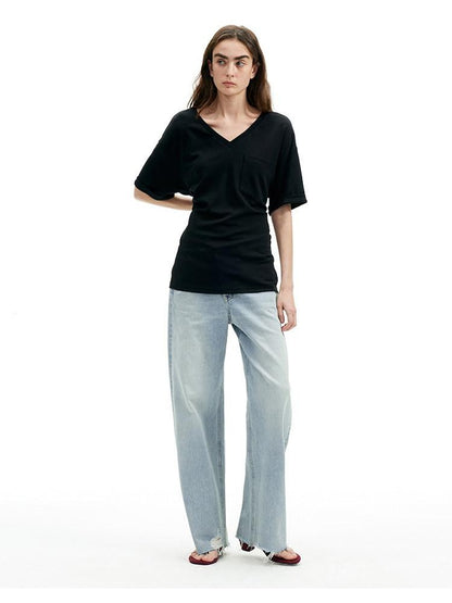 AFTADAWN Light Blue Ripped Slanted Zip Fly Women&