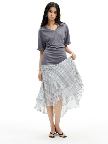 AFTADAWN Light Blue Ruffled Spliced Mesh Mermaid Women&