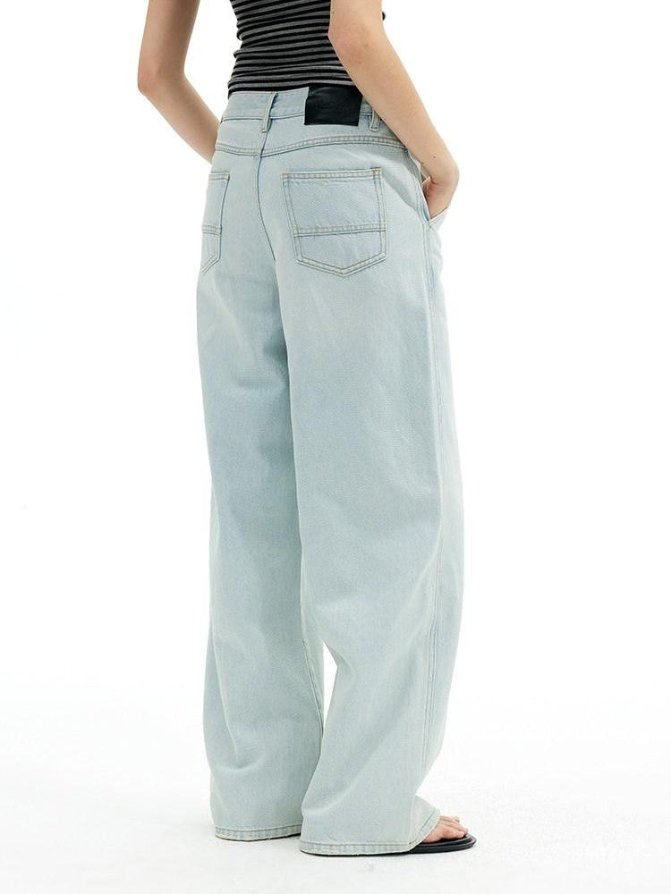 AFTADAWN Light Blue Washed Pleated Relaxed High Waist Women&