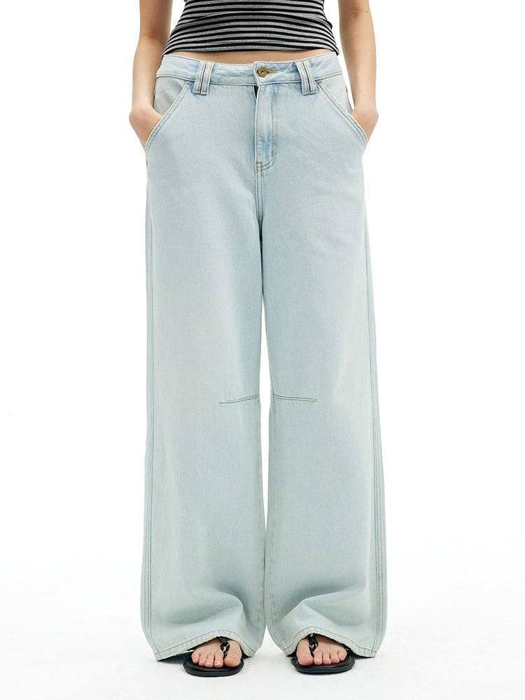 AFTADAWN Light Blue Washed Pleated Relaxed High Waist Women&