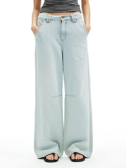 AFTADAWN Light Blue Washed Pleated Relaxed High Waist Women&