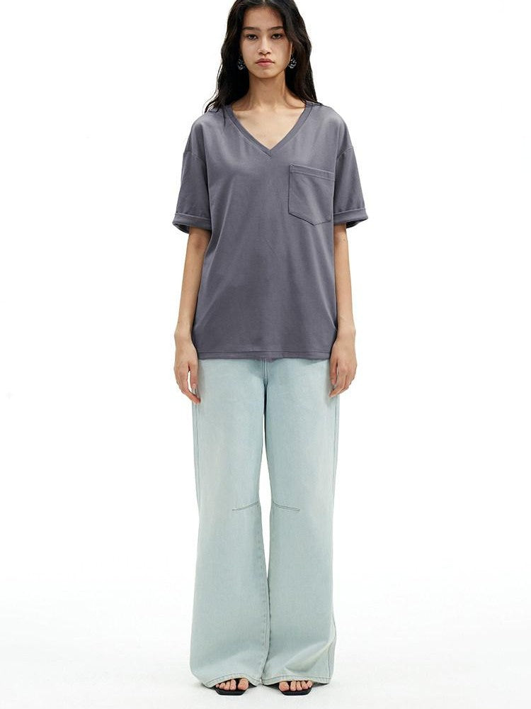 AFTADAWN Light Blue Washed Pleated Relaxed High Waist Women&