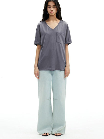 AFTADAWN Light Blue Washed Pleated Relaxed High Waist Women&