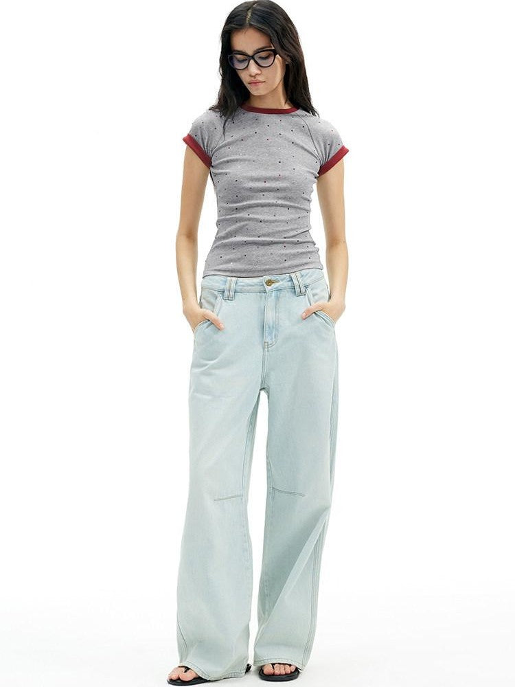 AFTADAWN Light Blue Washed Pleated Relaxed High Waist Women&