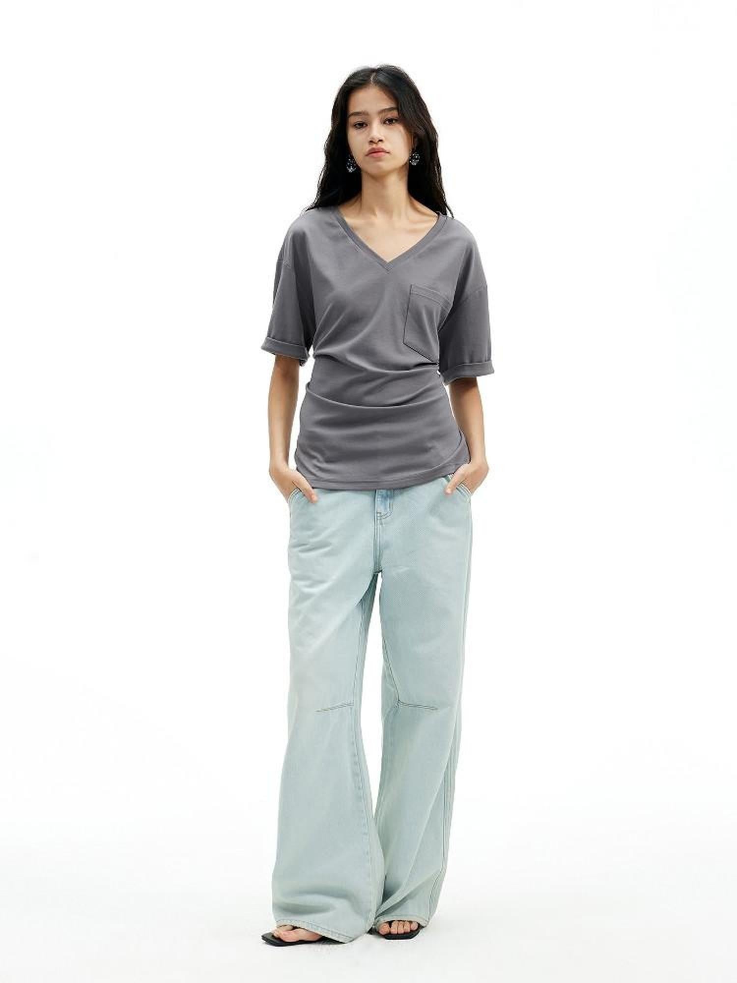 AFTADAWN Light Blue Washed Pleated Relaxed High Waist Women&