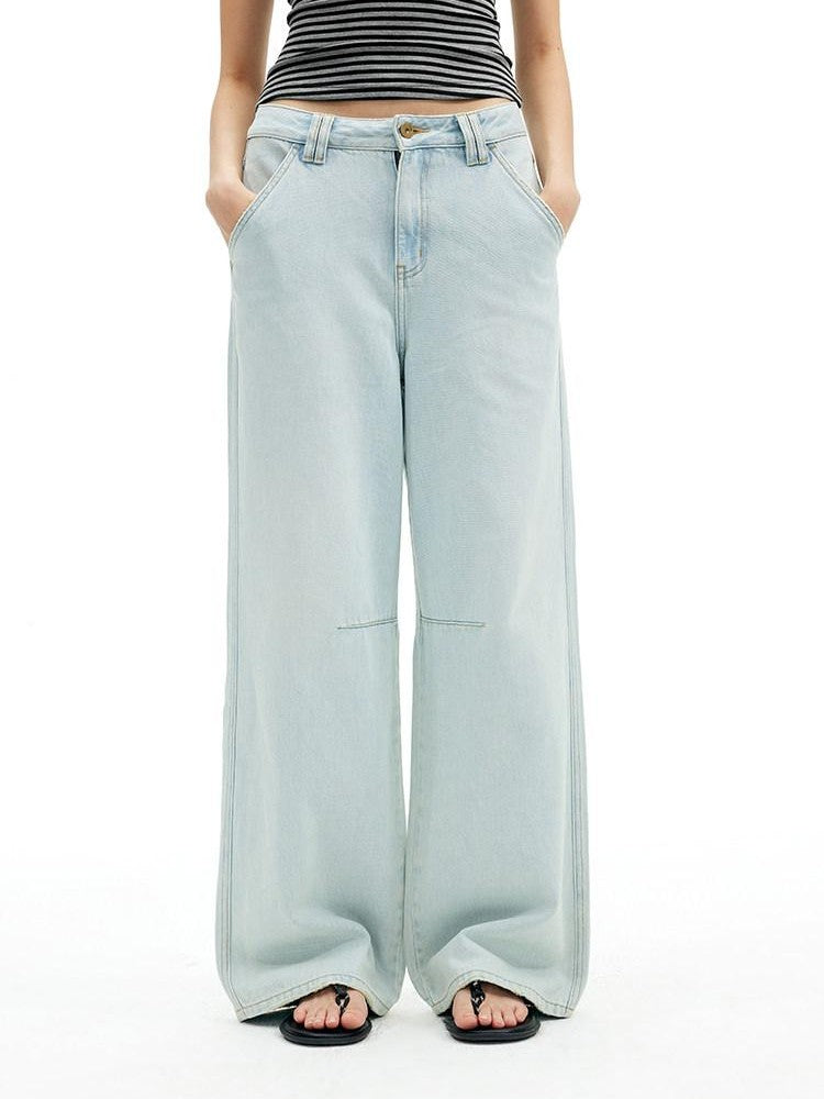 AFTADAWN Light Blue Washed Pleated Relaxed High Waist Women&