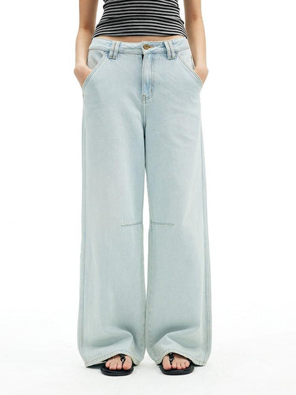 AFTADAWN Light Blue Washed Pleated Relaxed High Waist Women&