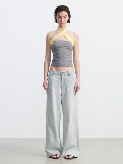 AFTADAWN Light Blue Washed Pleated Soft Women&