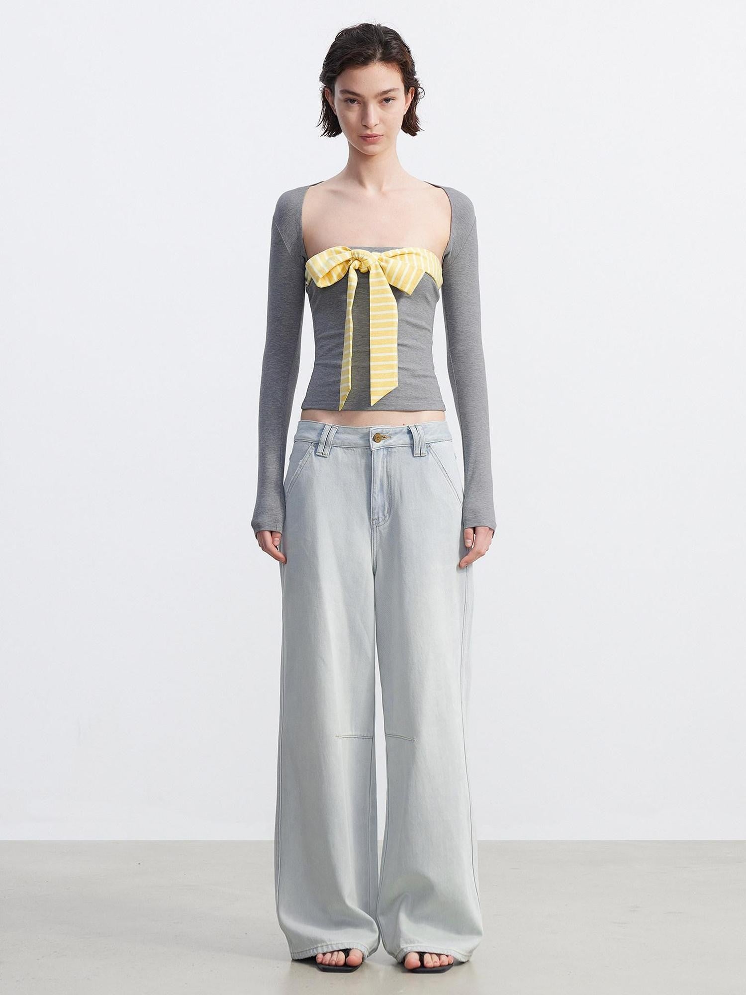 AFTADAWN Light Blue Washed Pleated Soft Women&