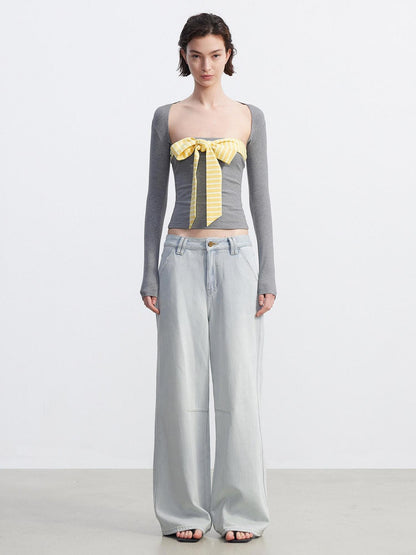 AFTADAWN Light Blue Washed Pleated Soft Women&