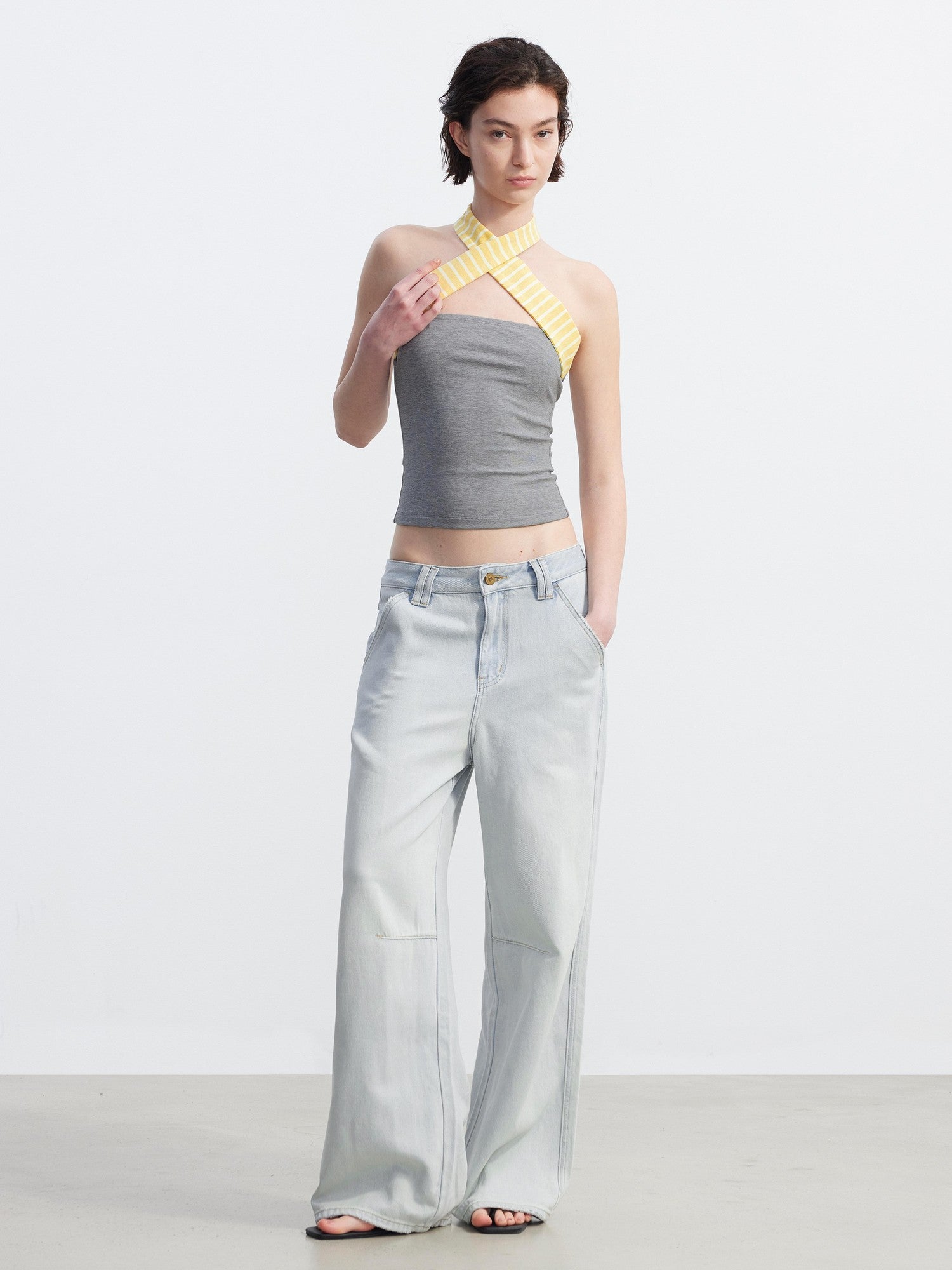 AFTADAWN Light Blue Washed Pleated Soft Women&