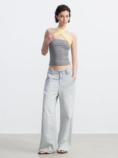 AFTADAWN Light Blue Washed Pleated Soft Women&