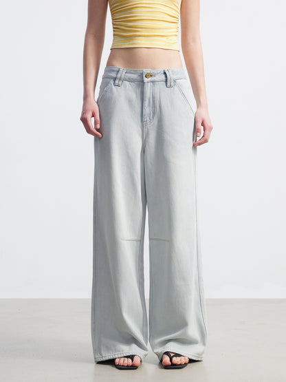 AFTADAWN Light Blue Washed Pleated Soft Women&