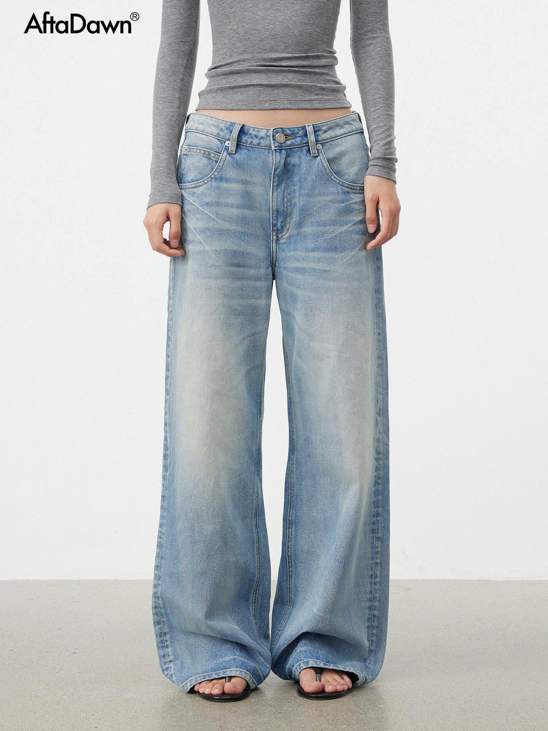 AFTADAWN Light Blue Waterwash Whisker Distressed Women&