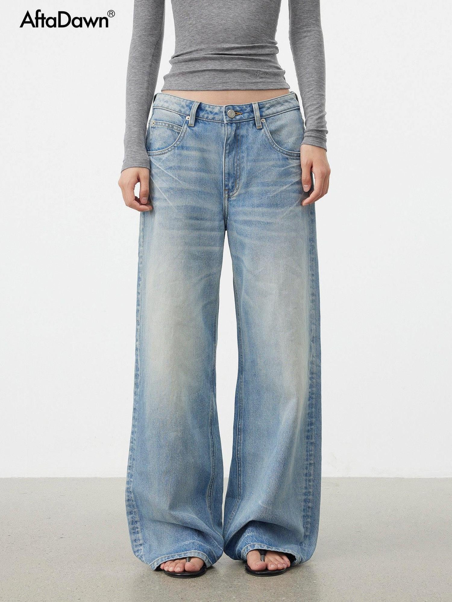 AFTADAWN Light Blue Waterwash Whisker Distressed Women&