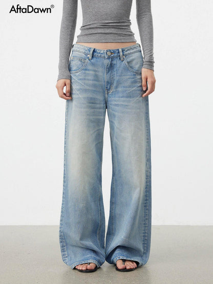 AFTADAWN Light Blue Waterwash Whisker Distressed Women&