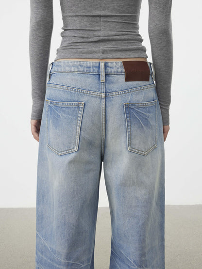 AFTADAWN Light Blue Waterwash Whisker Distressed Women&