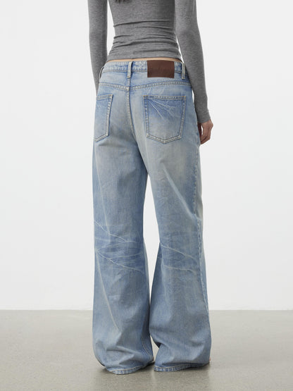 AFTADAWN Light Blue Waterwash Whisker Distressed Women&