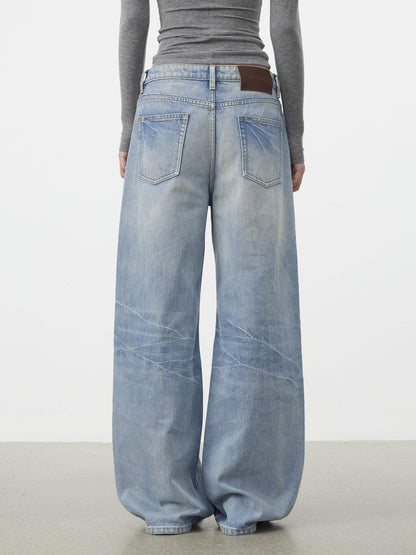 AFTADAWN Light Blue Waterwash Whisker Distressed Women&