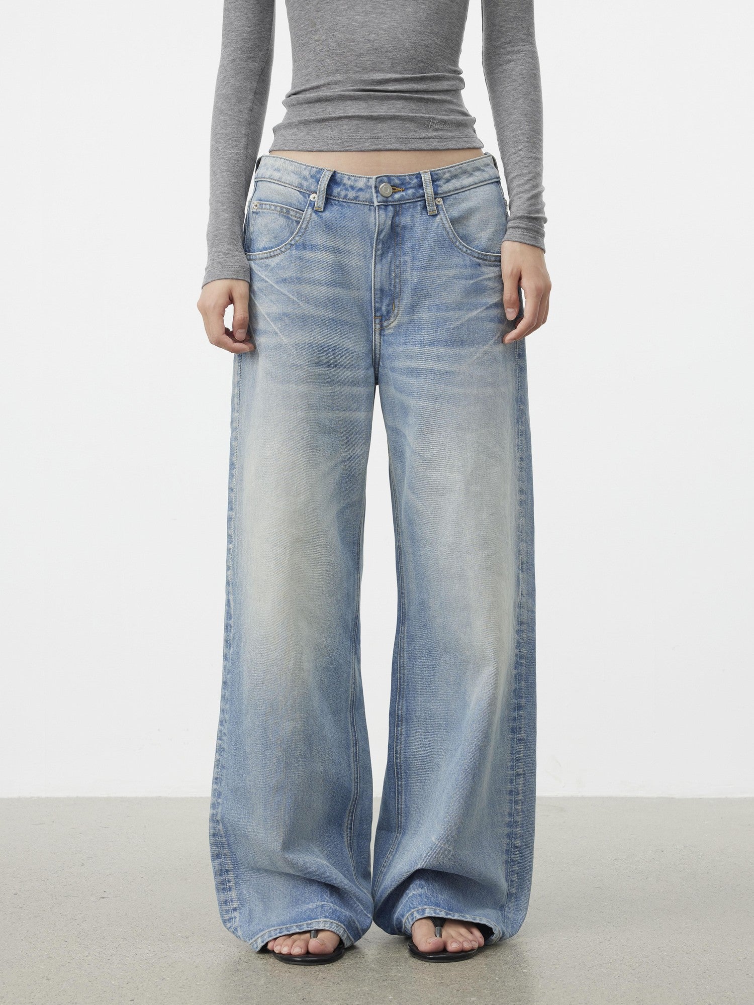 AFTADAWN Light Blue Waterwash Whisker Distressed Women&