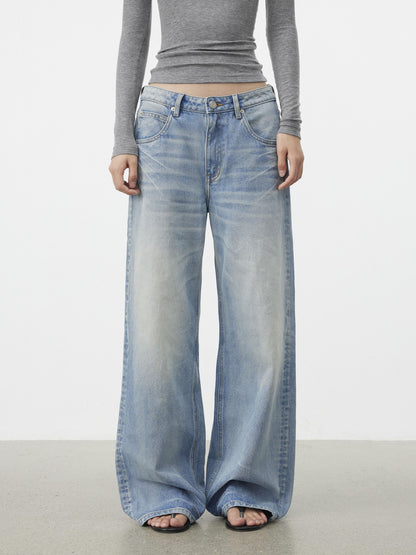 AFTADAWN Light Blue Waterwash Whisker Distressed Women&