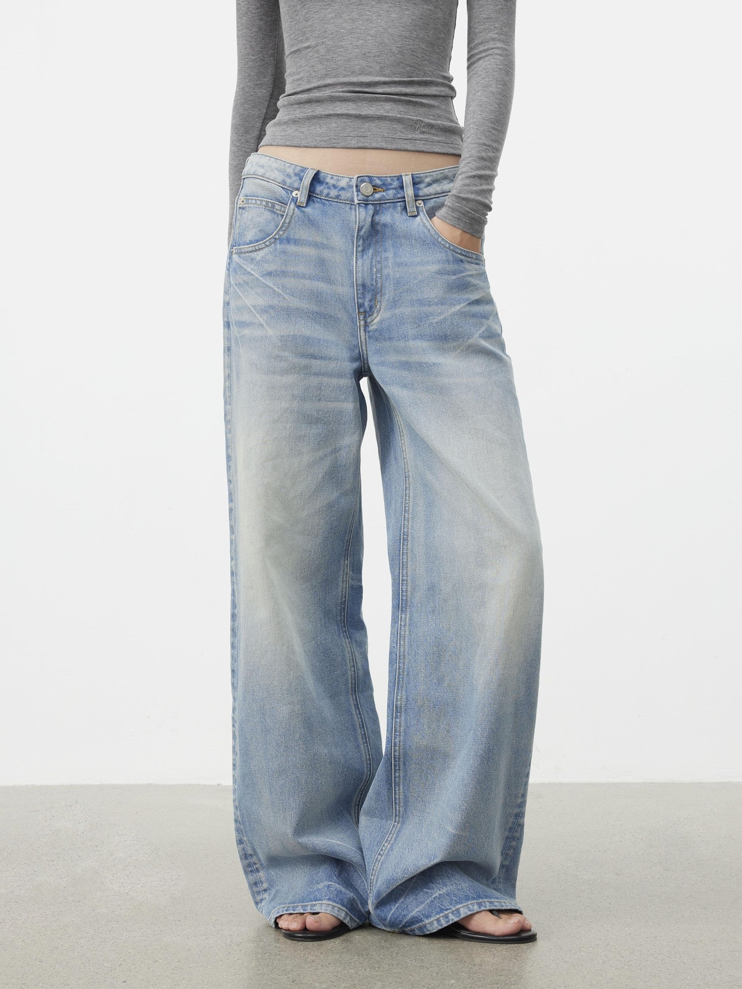 AFTADAWN Light Blue Waterwash Whisker Distressed Women&