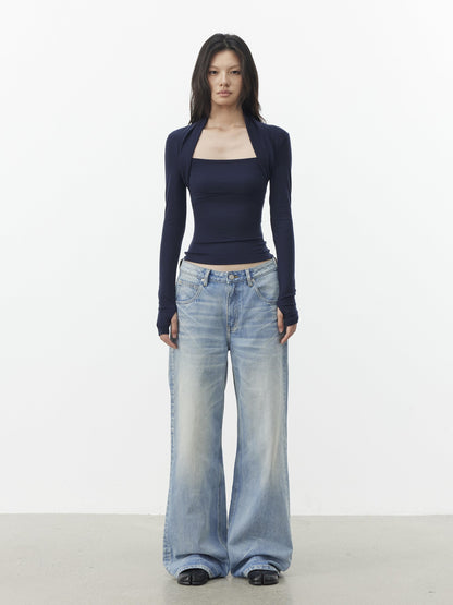 AFTADAWN Light Blue Waterwash Whisker Distressed Women&