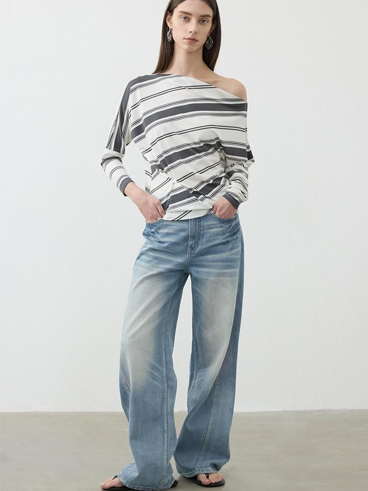 AFTADAWN Light Wash 3d Whisker Low Rise Relaxed Women&
