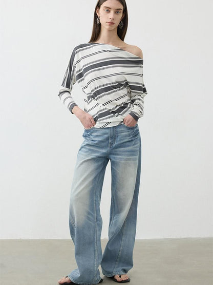 AFTADAWN Light Wash 3d Whisker Low Rise Relaxed Women&