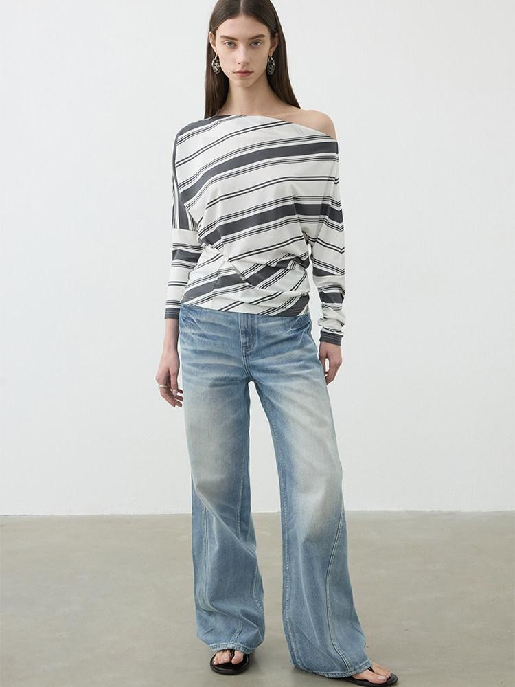 AFTADAWN Light Wash 3d Whisker Low Rise Relaxed Women&