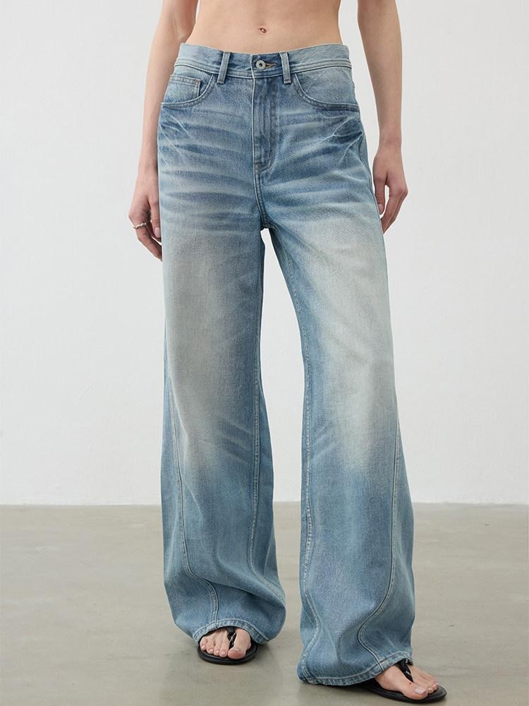 AFTADAWN Light Wash 3d Whisker Low Rise Relaxed Women&