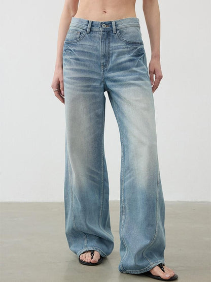 AFTADAWN Light Wash 3d Whisker Low Rise Relaxed Women&
