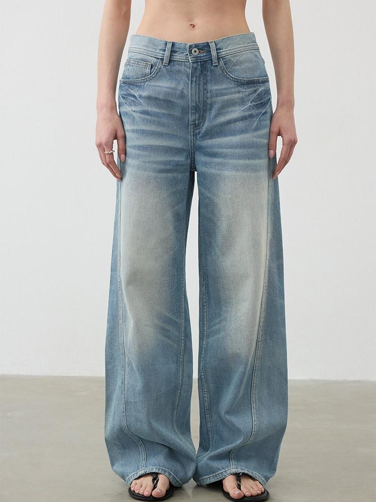 AFTADAWN Light Wash 3d Whisker Low Rise Relaxed Women&