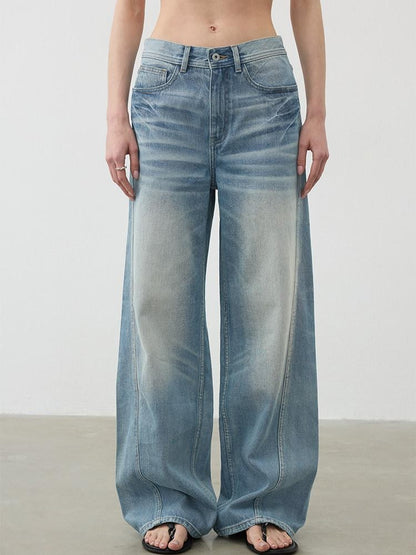 AFTADAWN Light Wash 3d Whisker Low Rise Relaxed Women&